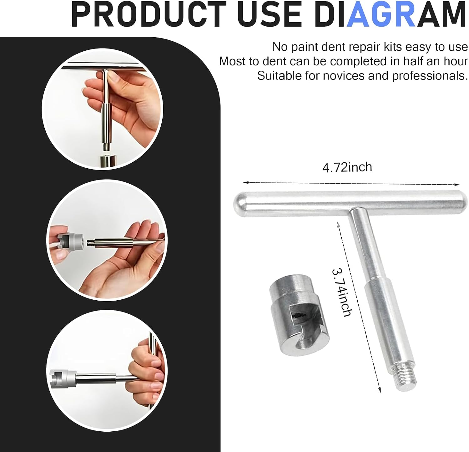 Car Dent Repair Puller, T-shaped Puller + 18 Suction Cups Non-destructive Paint Car Body Damage Recover for Hail Impact, Detachable Portable Dent Repair Tool, for Most Cars (Blue & Silver)