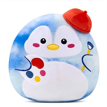 Houwsbaby 12 Penguin Soft Plush Pillow Adorable Penguin Stuffed Animal Cushion with Painter Hat Cozy & Fluffy Plush Toy for Kids Perfect Cuddle Companion for Naptime