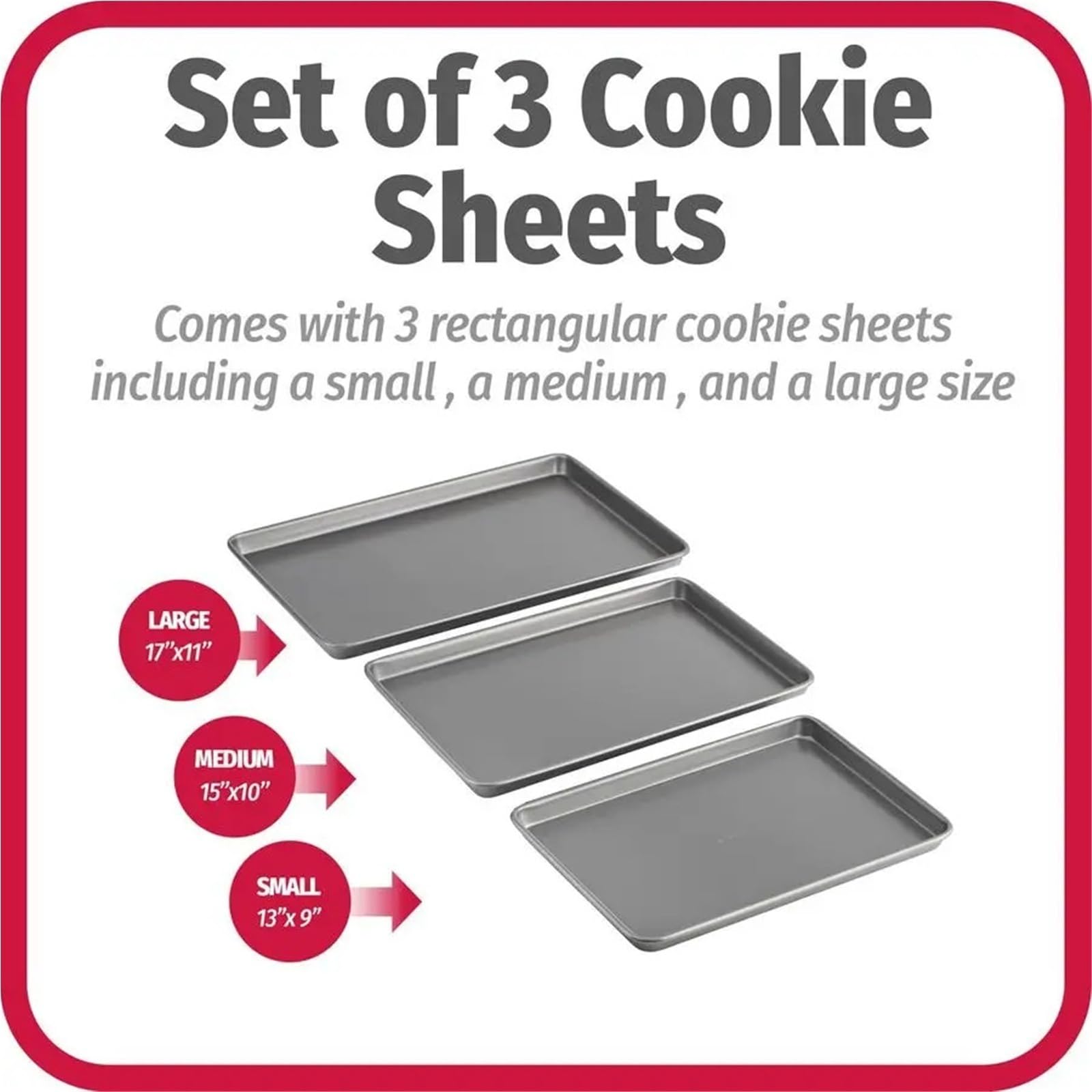 Lot de 3 plaques à pâtisserie antiadhésives en acier au carbone