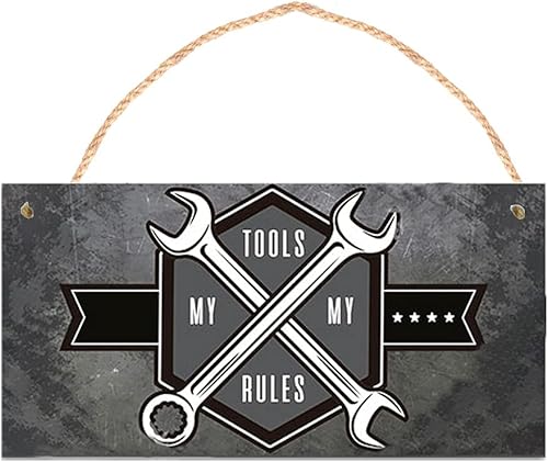 NNAA My Tools My Rules Cartel personalizado de garaje rústico estilo vintage tablón de madera colgante cartel retro cocina bar bar cafetería hombre