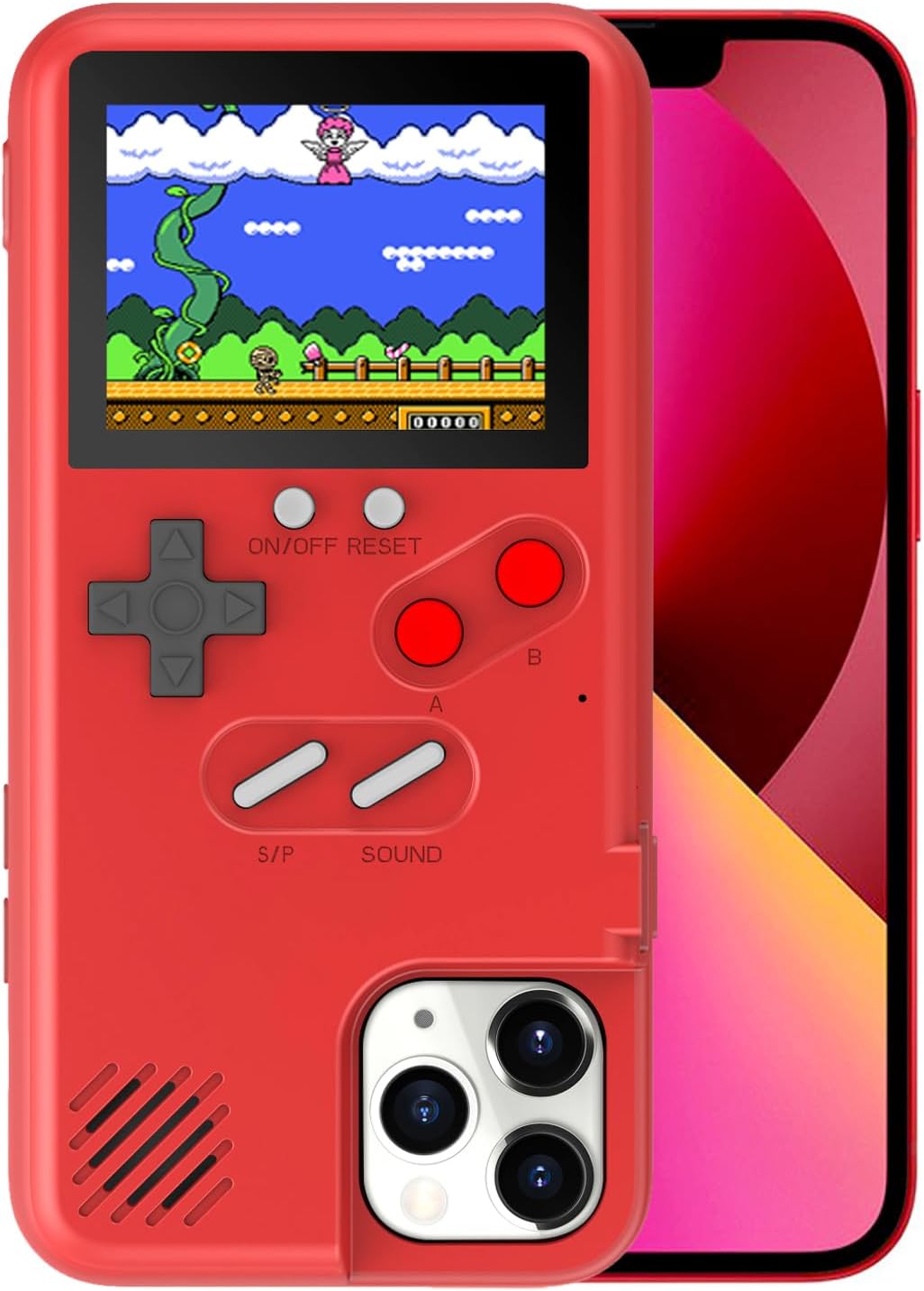Gameboy Case for iPhone 6/6s/7/8, Chu9 Retro 3D Playable Gameboy Cover Case with 36 Classic Games, Handheld Color Screen Video Game Console Case for iPhone (Red, iPhone 6/6s/7/8)
