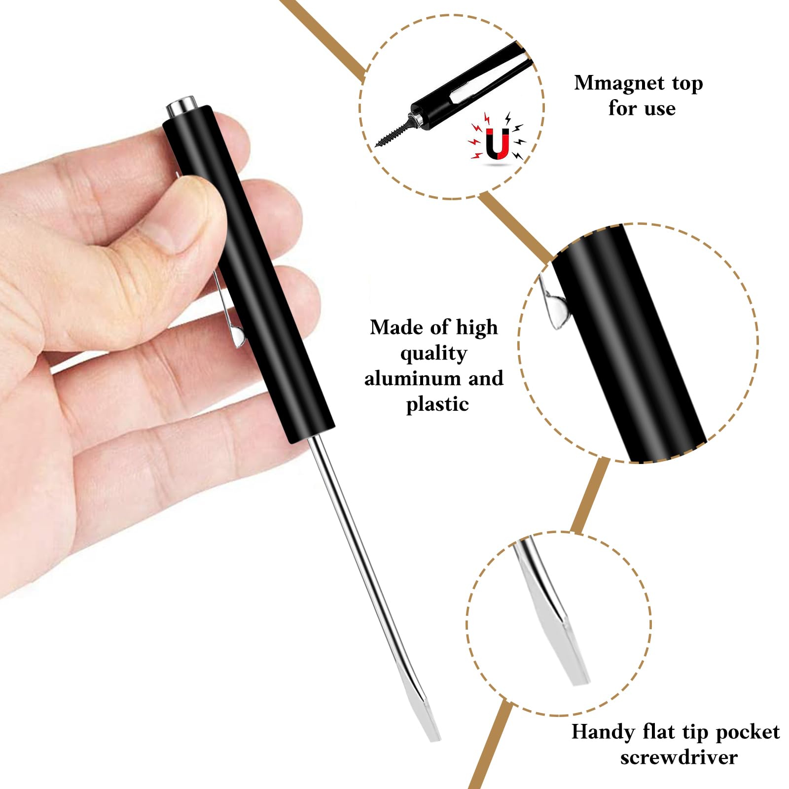 12 destornilladores de bolsillo mini con destornillador de bolsillo magnético para electricista mecánico, herramienta de reparación (negro)