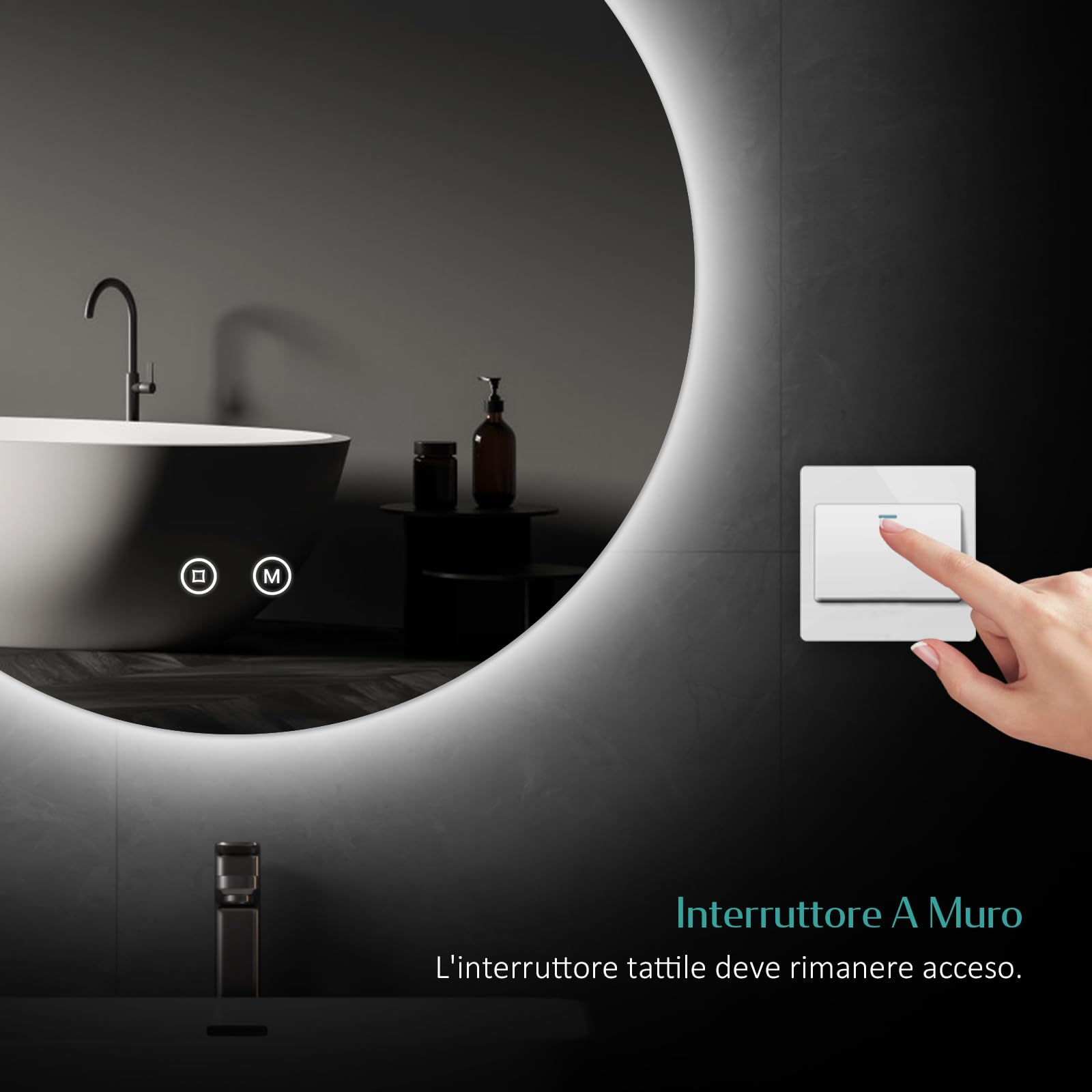 EMKE Specchio Bagno Rotondo con Luce–80 cm, Dimmerabile | 3 Colori di Luce (Bianco Caldo/Neutro/Freddo), Interruttore Touch, Memoria,Specchio Bagno LED