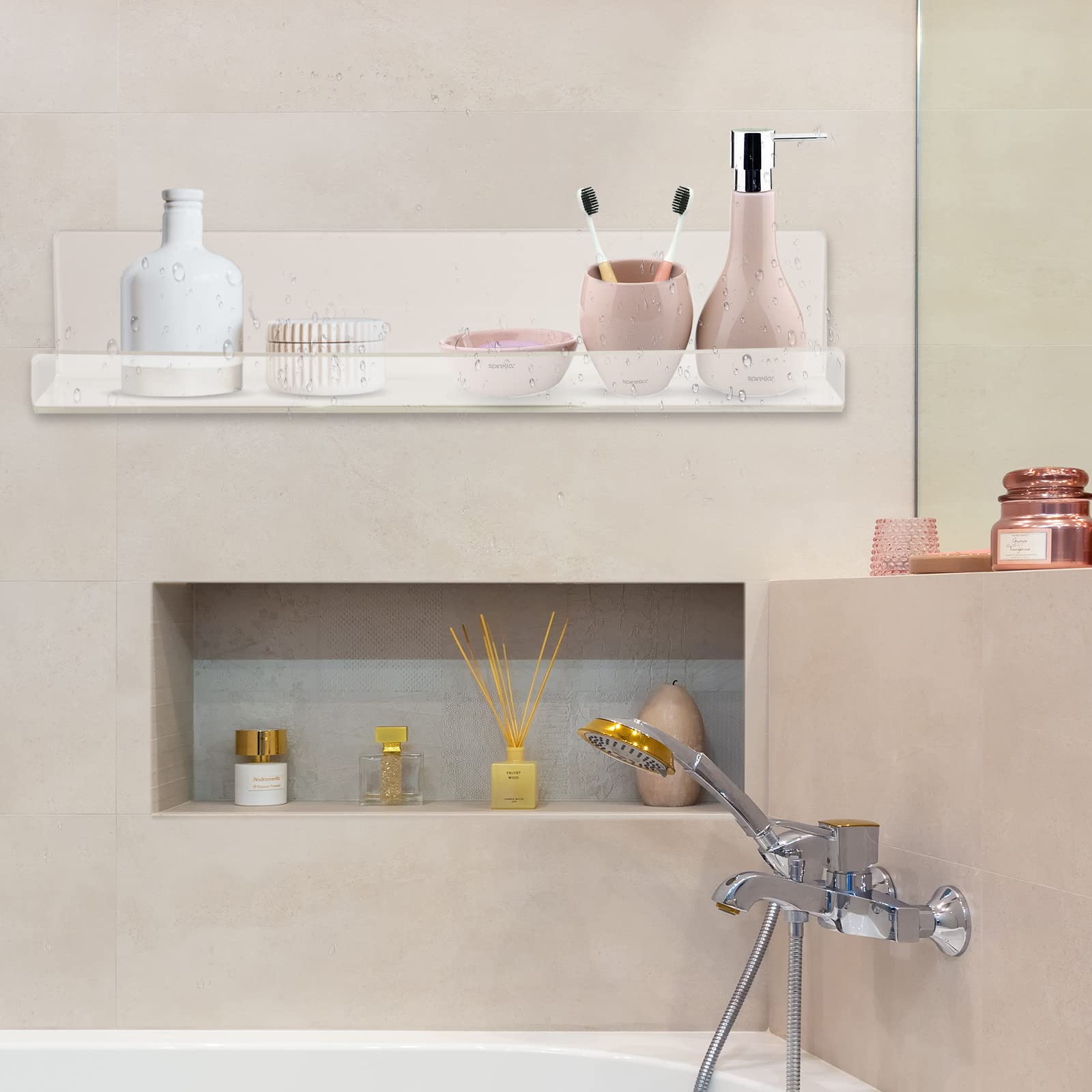 ECOSEAO Acrylique étagères flottantes, étagères d'affichage Acrylique Transparent, étagères murales, étagères de Rangement Invisibles pour la Maison, Cuisine, Salle de Bains, Salon Pack de 6