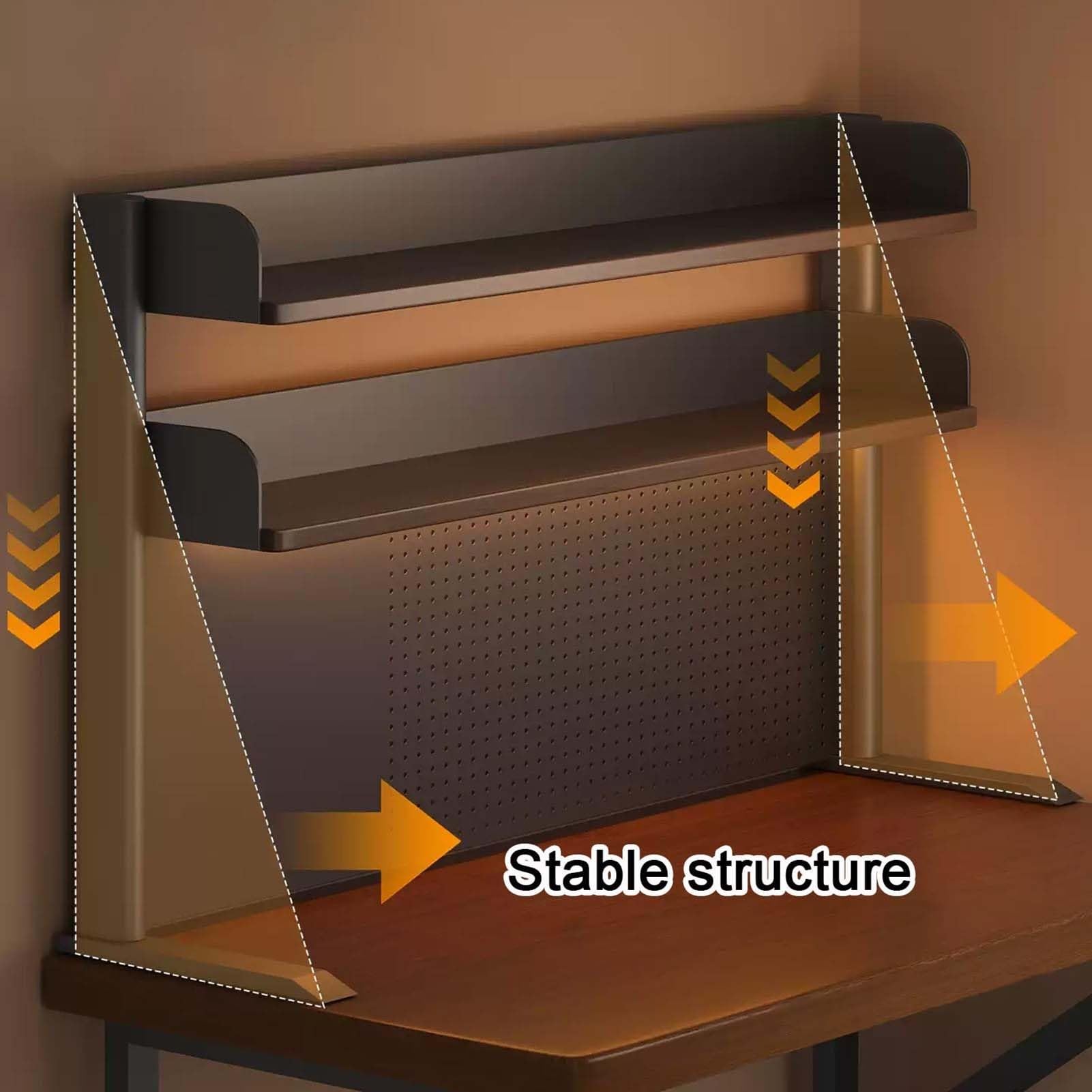 Organizador De Escritorio De 2 Niveles Para Dormitorio, Con Tablero Perforado, Estructura De Acero Y Estantería De Escritorio Multiusos De Madera, Estructura Estable(120cm/47.2in)