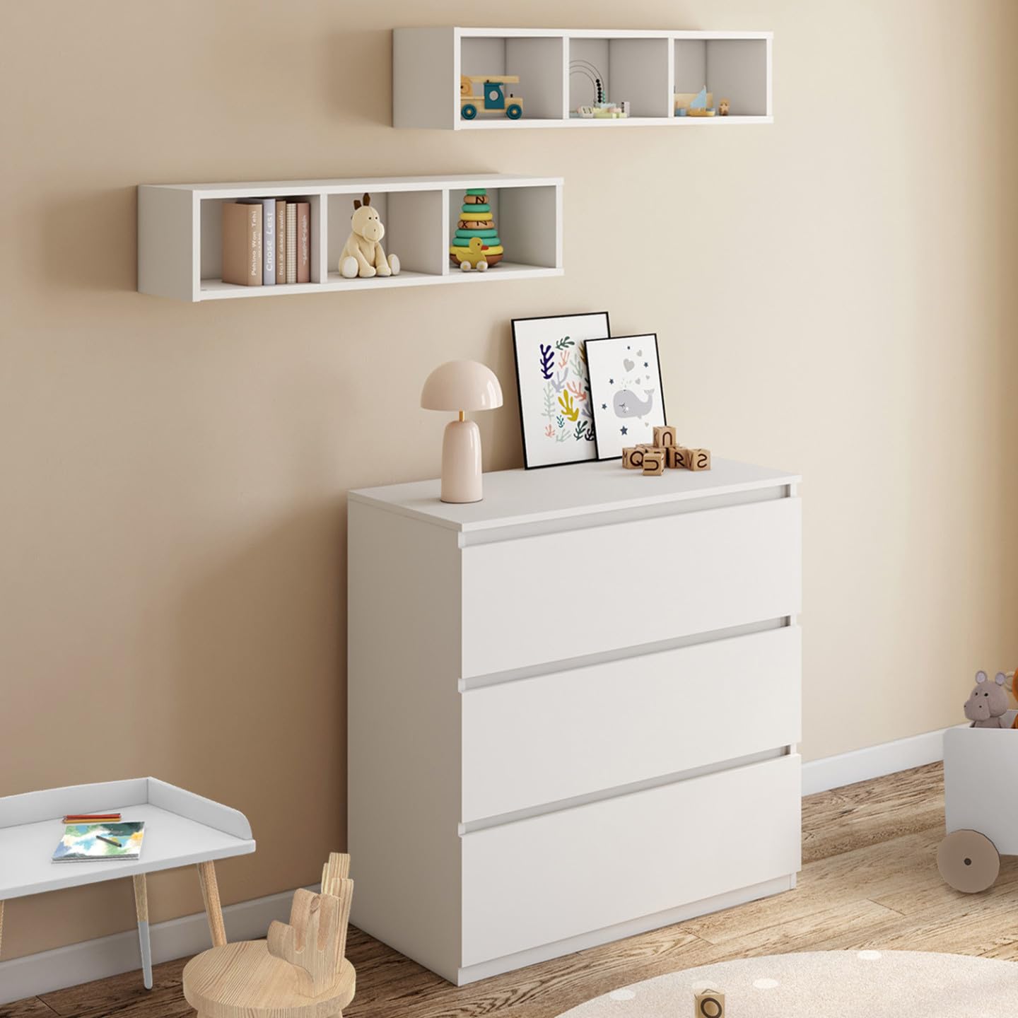 IDMarket - Commode à Langer évolutive Ambre Blanc 3 tiroirs Table à Langer et 2 étagères Amovibles