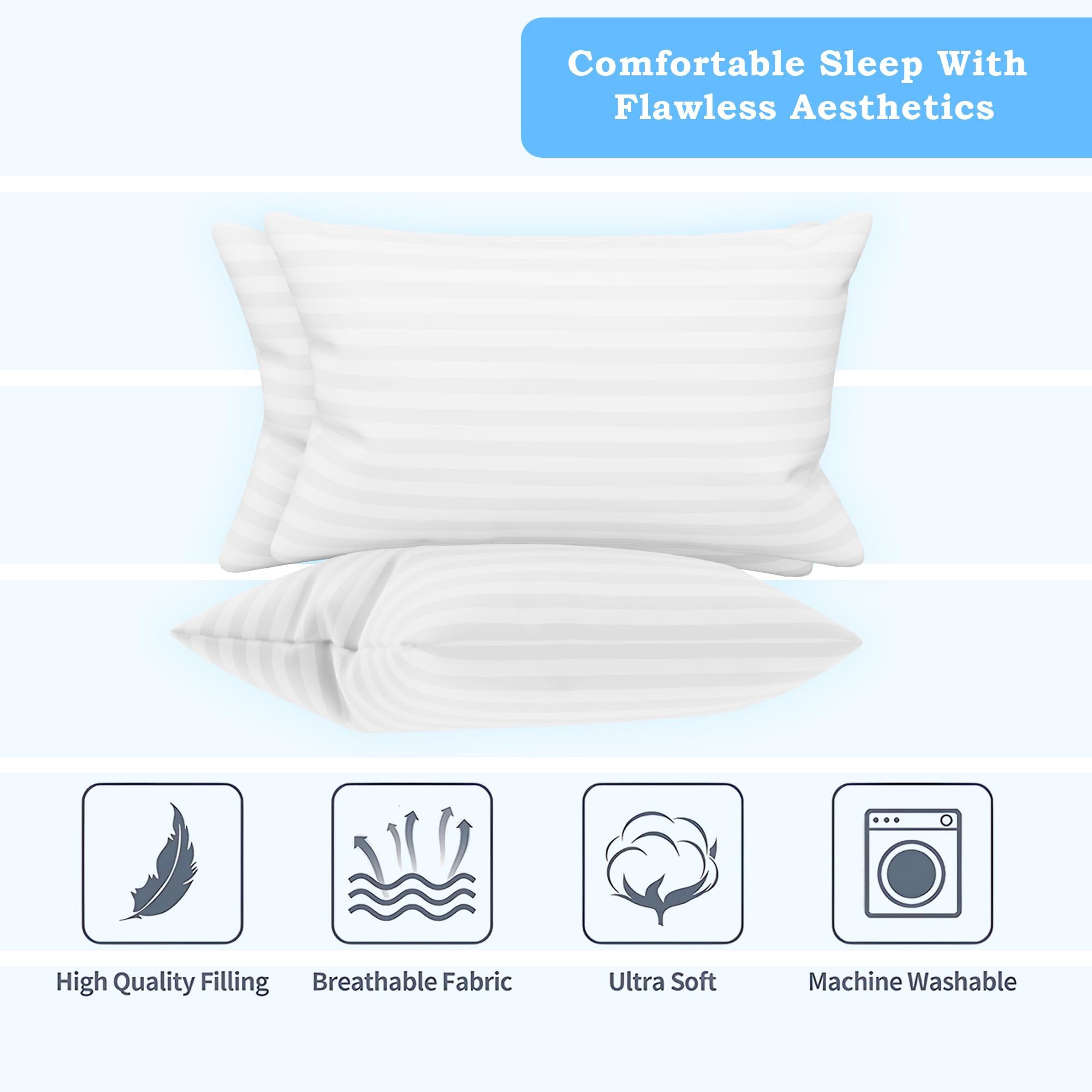 Kuber Industries Pillow Filler | 16x24 Inch | Microfiber Pillow Filler for Bedroom-Living Room-Hotel | Cozy & Fluffy Lumbar Pillow | White 3