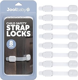 Jool Baby Products Child Safety Strap Locks for Cupboards, Fridge, Cabinets, Drawers, Dishwasher, Toilet, 3M Adhesive No Drilling (Pack of 8)