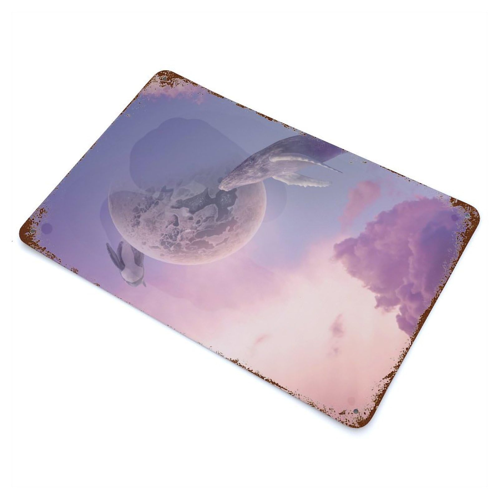 Whale in The Sky Weathered Tin Sign 11.8"x7.9", Ideal for Shed, Workshop And Garage Wall Decor