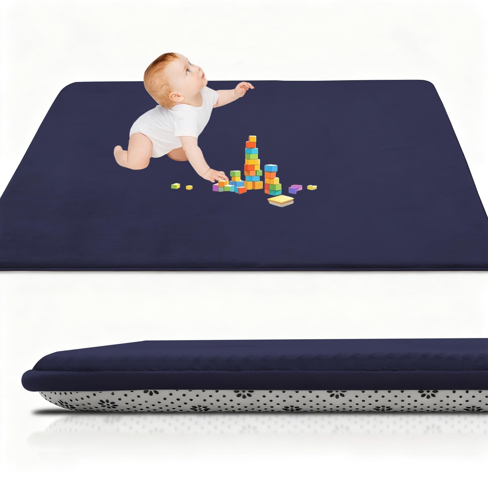 2cm Dicke Krabbelmatte Baby 200 x 200 cm Dunkelblau, Teppich Baby Schaumfüllung Teppich Kinder Spielmatte Baby, Teppich Kinderzimmer, Rutschfester Pflegeleicht Spielmatten Für Laufgitter