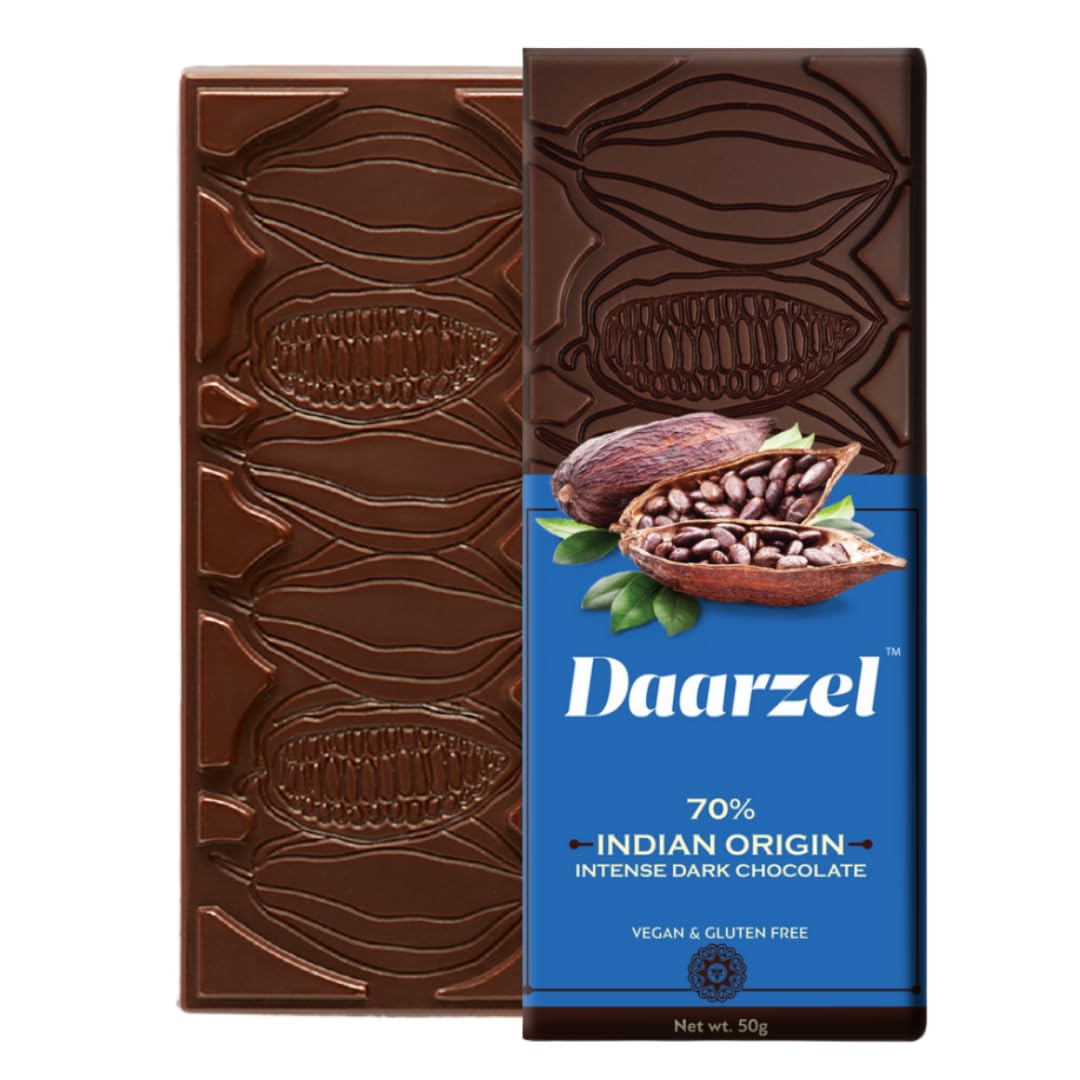 AMBRIONA Daarzel Dark Vegan Chocolate Bar Gluten Free, 70% Cocoa With Indian Origin Chocolates, 50 Gm, Gift Pack