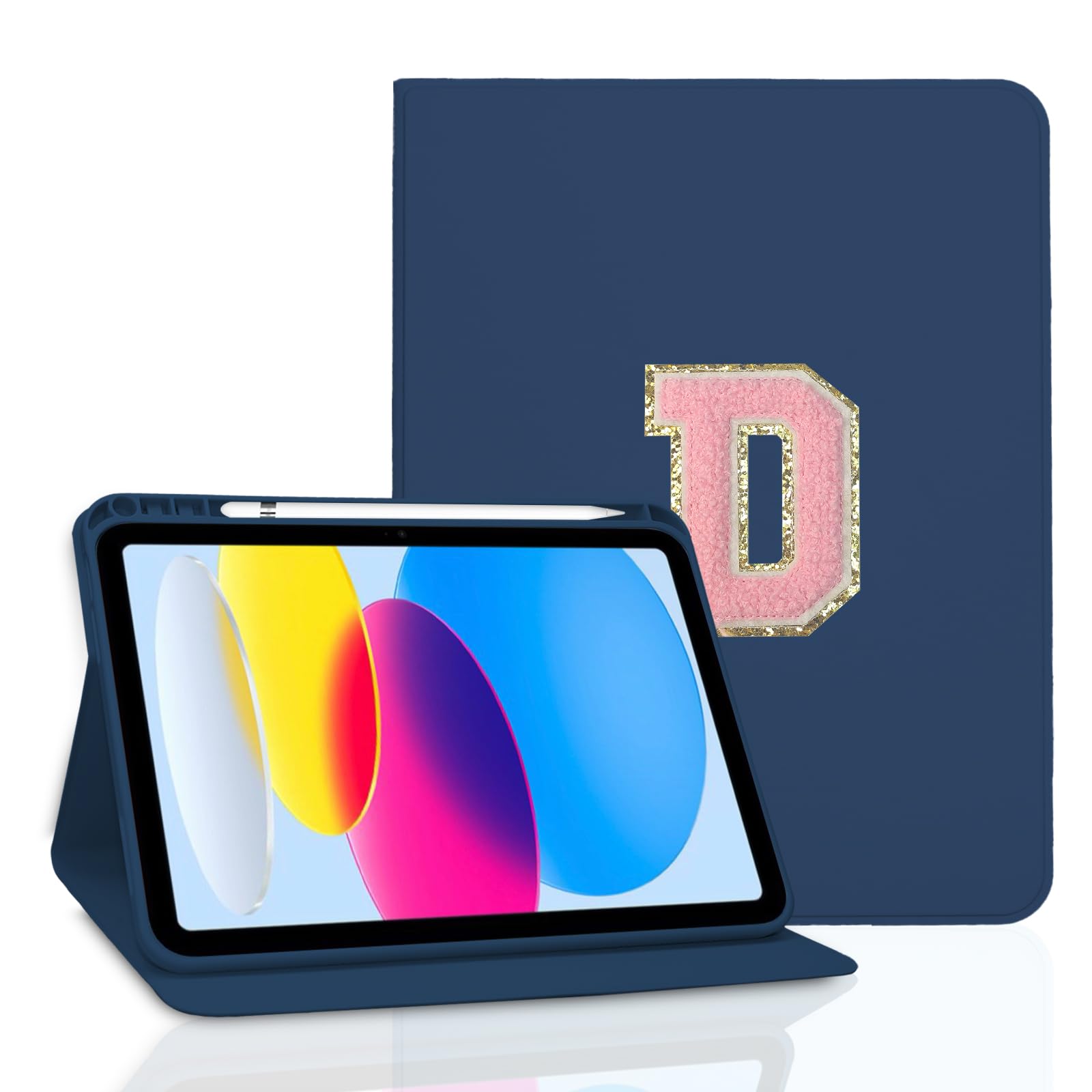 TopPerfekt Case for iPad 11th (A16) 11-inch 2025 / iPad 10th Generation 10.9-inch 2022, Initial Chenille Letter Suture, Cute Case with Auto Sleep/Wake