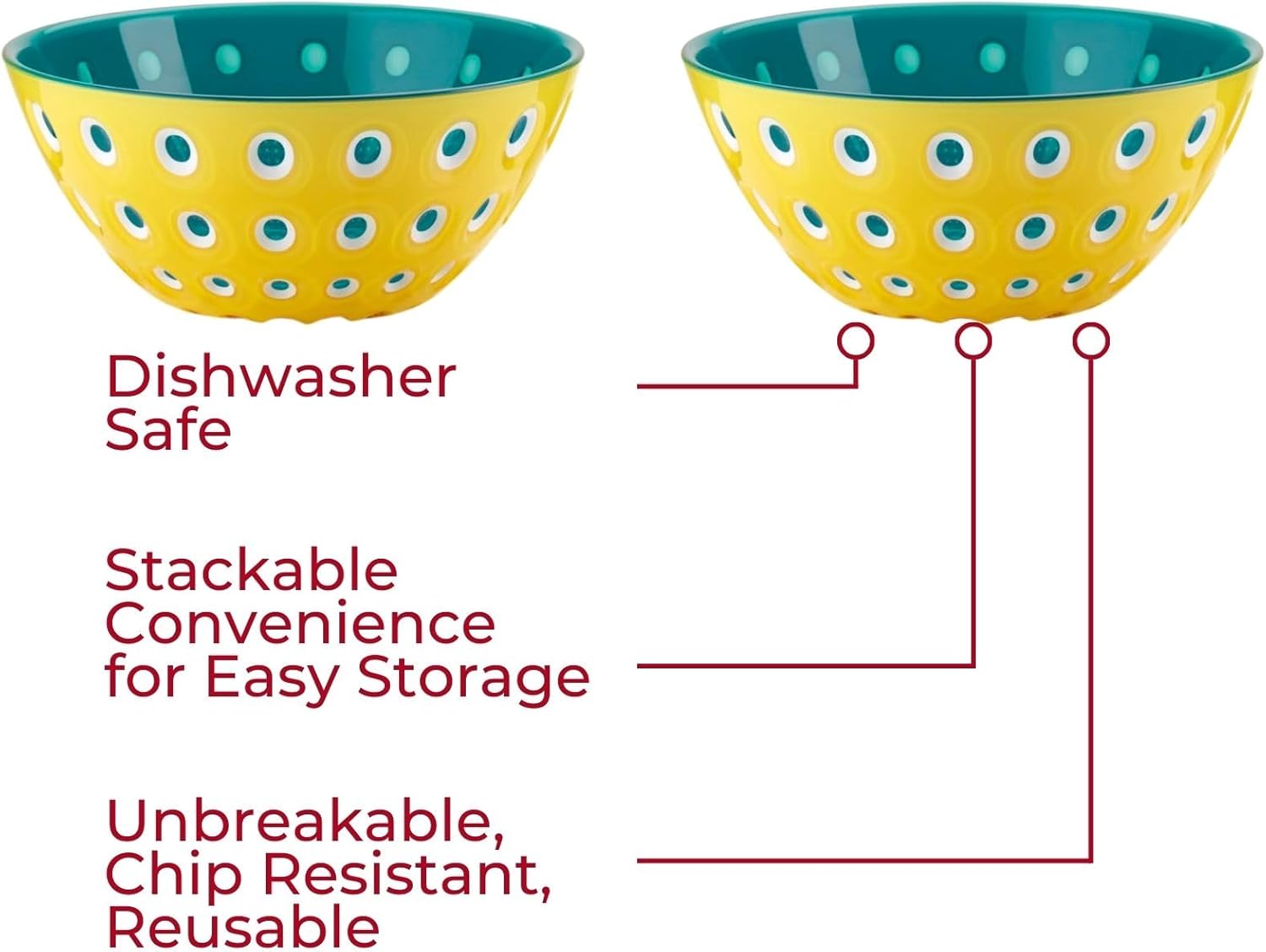 Guzzini Le Murrine 4.7" Bowl (Set of 2) - Yellow & Blue - 3 Color Technology, Chip Resistant & Unbreakable, Reusable, BPA-Free, Cereal, Soup, Fruits - Mixing Bowl for Kitchen Ingredients