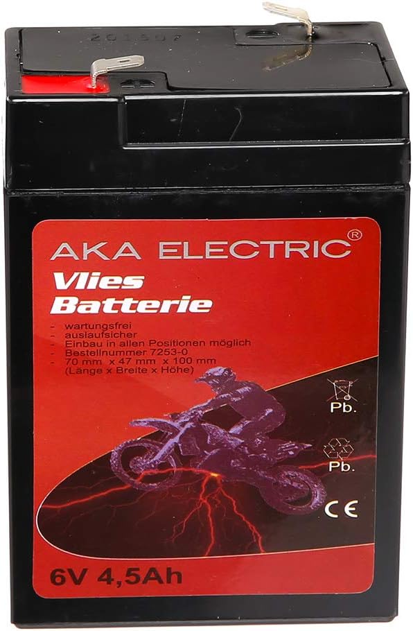 AKA Electric Maintenance-Free Battery 6 V 4.5 Ah aka (Non-Woven) for conversion kit for Simson AWO 425, MZ RT