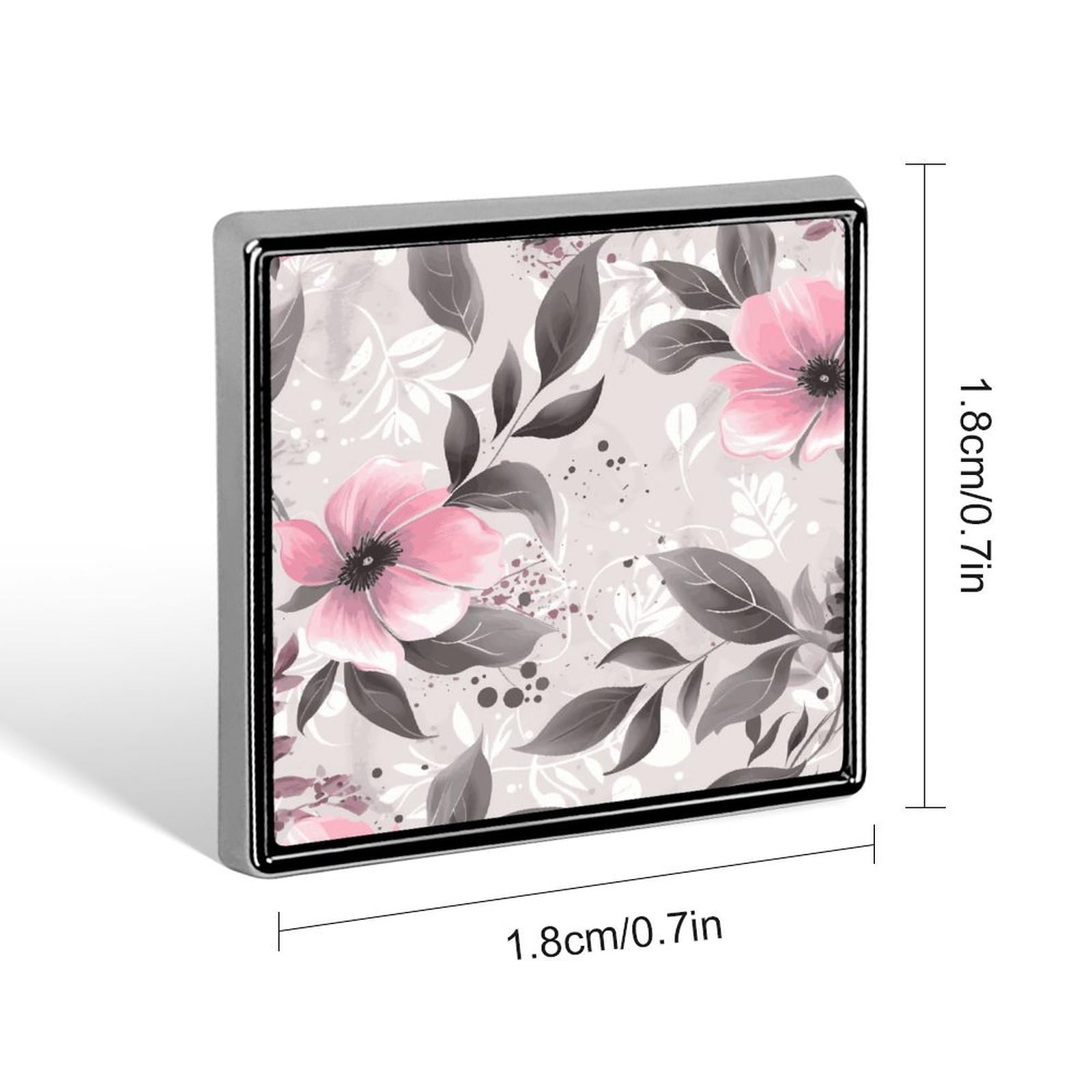 Square Lapel Pins Square Brooceh Badge for Backpacks Or LapelsPink Flowers And Leaves on Gray Lapel Accessory