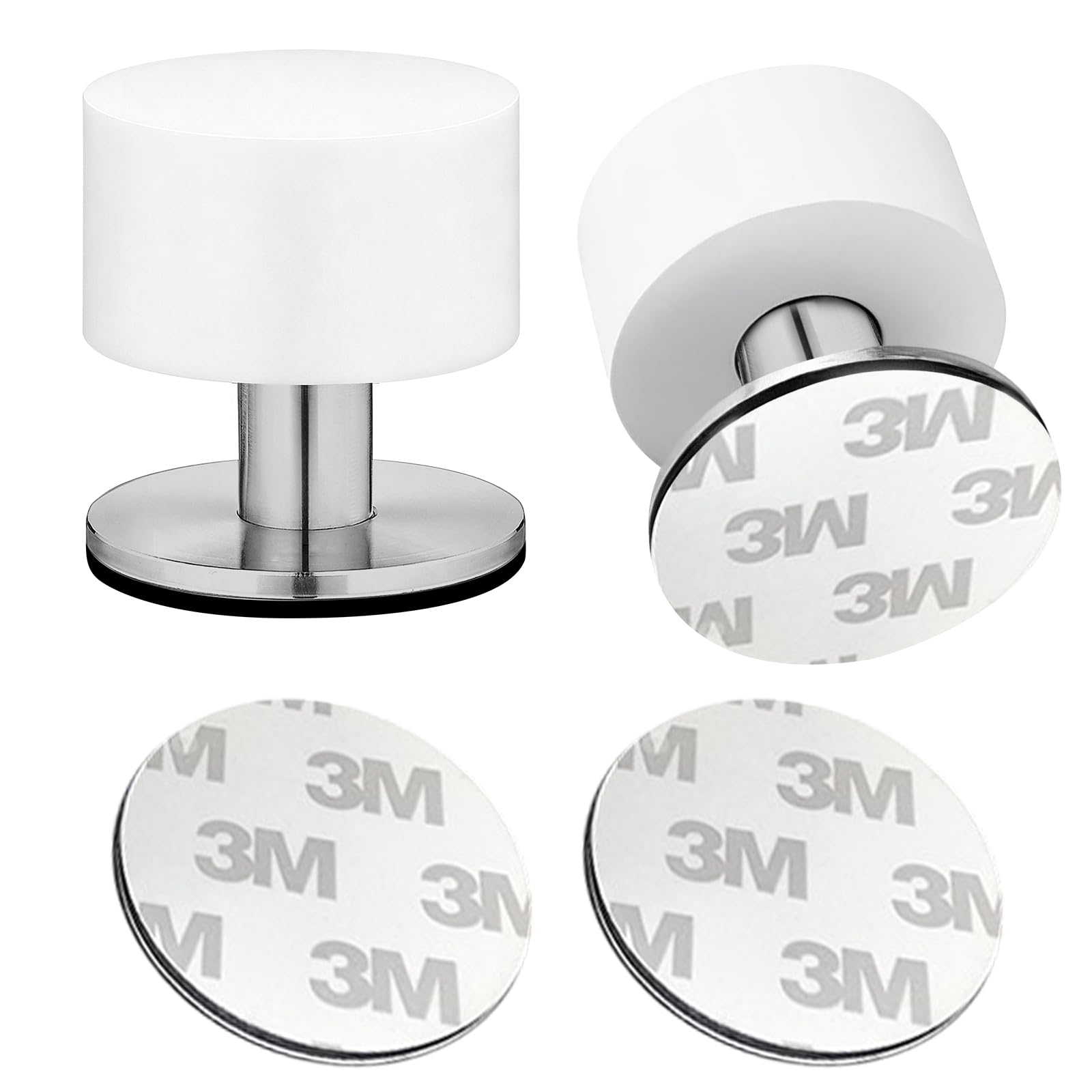 2 Pack Door Stoppers for Walls and Floors – Self-Adhesive Rubber and Stainless Steel Door Stops – Protect Walls, Furniture and Floors – Easy Peel and Stick Installation for Home Office