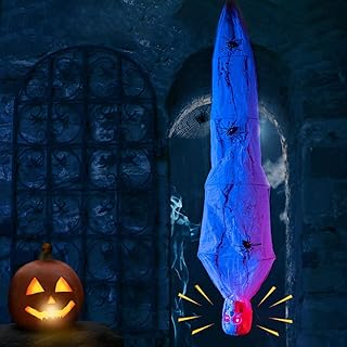 YOYOSO Cocoon Corpse Halloween Decorations, Hanging Corpses Props Red Glowing Eyes and Voice Activated, Spooky Scary Skele...