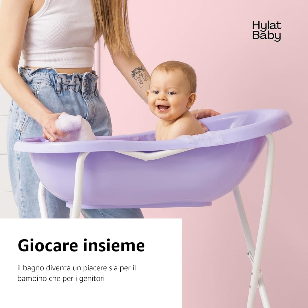 Hylat Baby Set: Vaschetta da bagno con supporto, sedile per il bagno e scarico - Certificato TÜV Rheinland - soluzione ideale per meravigliose esperienze di bagno - Collezione Lite
