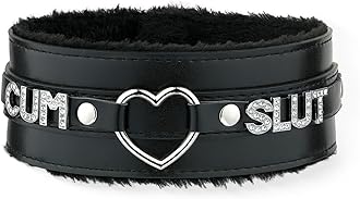 Pink Furry Heart O-ring Leather Choker Collar For Women, Handmade Punk Gothic Letter Necklace Adjustable Fashion Jewerly