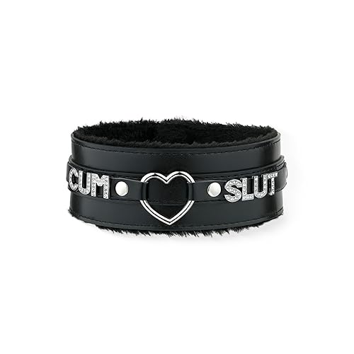 ADEMISHIA Pink Furry Heart O-ring Leather Choker Collar For Women, Handmade Punk Gothic Letter Necklace Adjustable Fashion Jewerly - Black - SLU