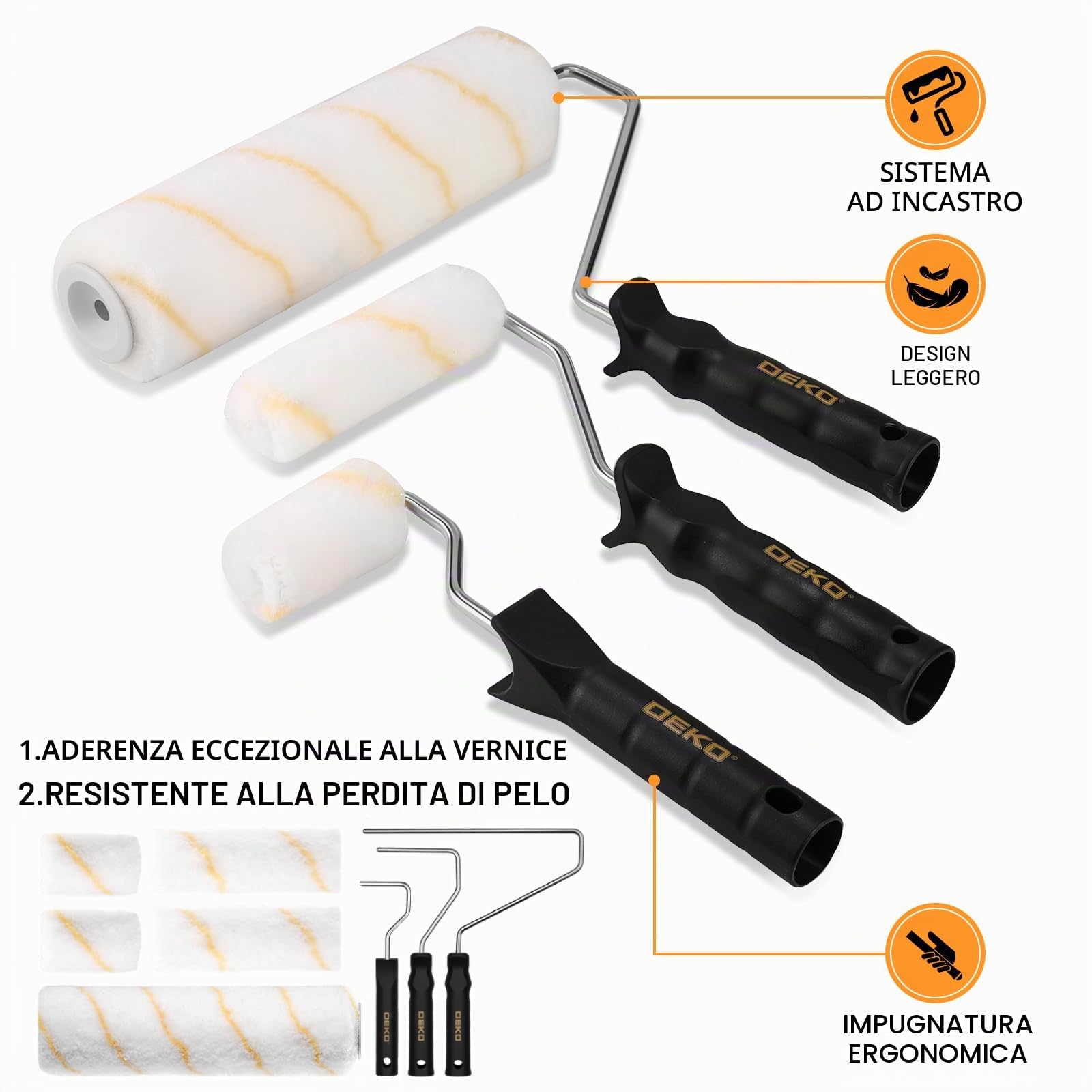 Rullo per Pittura 23 Pezzi: DEKO Kit Rulli per Imbiancare Casa, Kit Rullo Pittura con Vassoio, Pennelli, Nastro, Telo Anti-Polvere, Pitturare Casa e Interne - per Dipingere Pareti, Soffitti, Porte