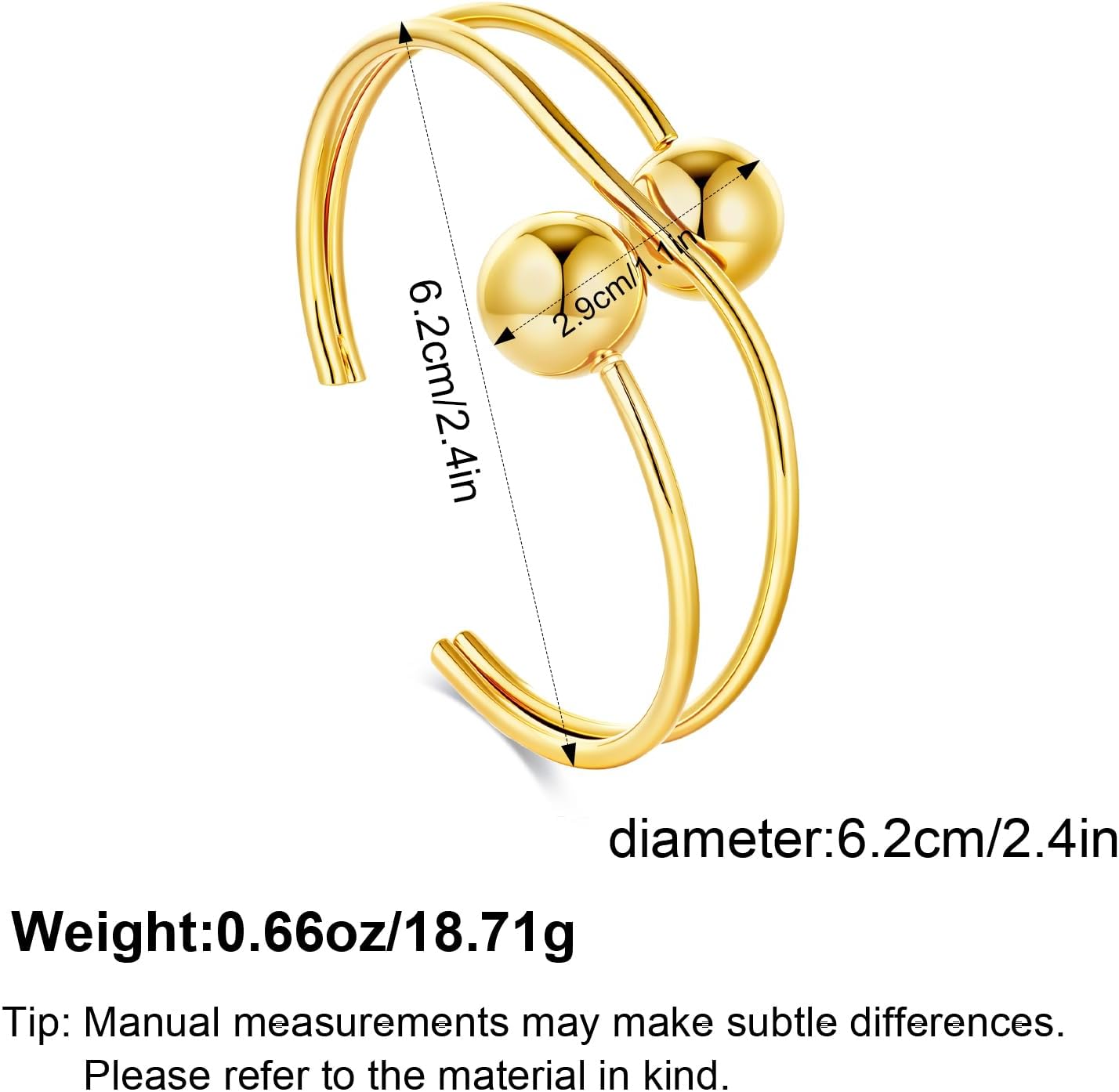 Cuff Bracelets for Women 18K Gold Plated Open Adjustable Ball Bangle Bracelet Wrist Cuff Minimalist Fashion Jewelry - Image 5