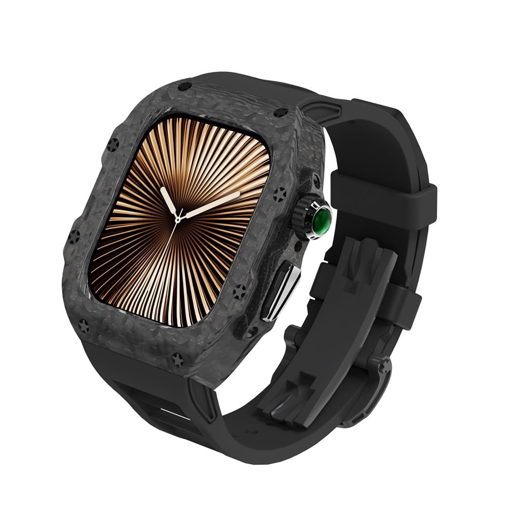 Do Apple Watch S10 46 mm luksusowy zestaw do modyfikacji etui do zegarka z włókna węglowego, do iWatch Series Ultra 2, 49 mm, 9, 8, 7, 6, 5, 4, SE, 44 mm, 45 mm, ramka (czarny, 44 mm)