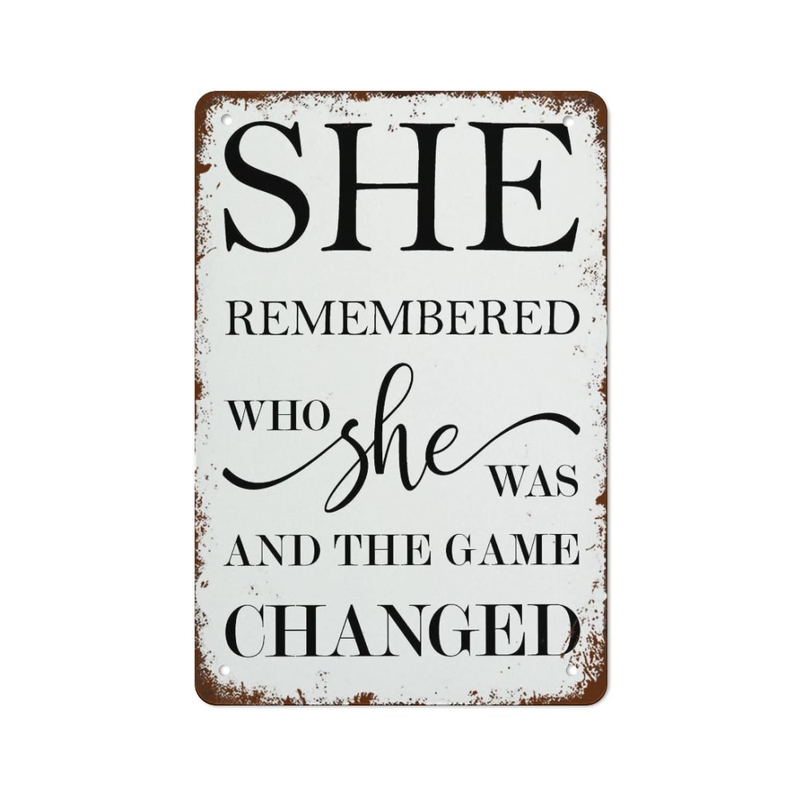 Pibonto Girls Wall Art She Remembered Who She Was And The Game Changed Inspirational Quote Metal Tin Sign For Garage Office Bar Cafe Home Decor Room Decor Motivational Sign Vintage Wall Decor For Cafe Bar 8X5.5 Inch