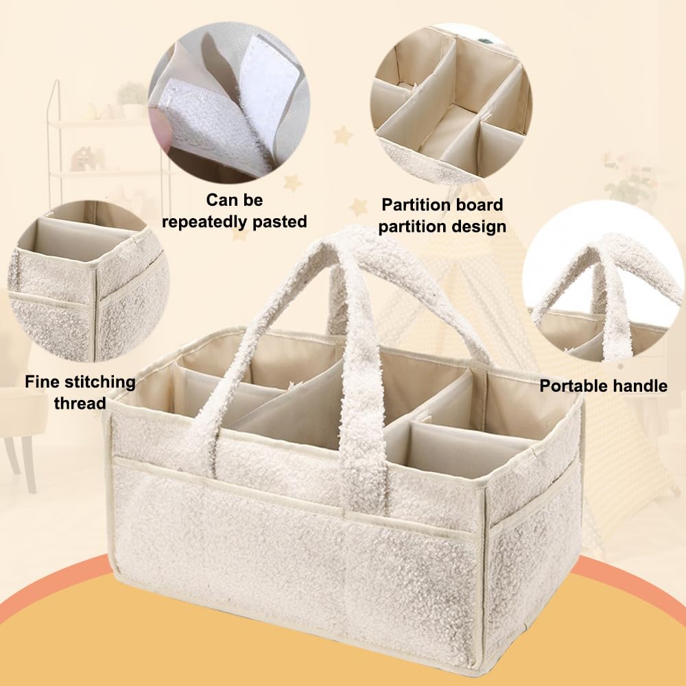 Organizer Pannolini, Portatile Organizer Fasciatoio per Neonati, Feltro Borsa per Pannolini per Bambini con Maniglia, Grande Organizzatore Fasciatoio Neonato per i Viaggi (Bianco) (Bianco)