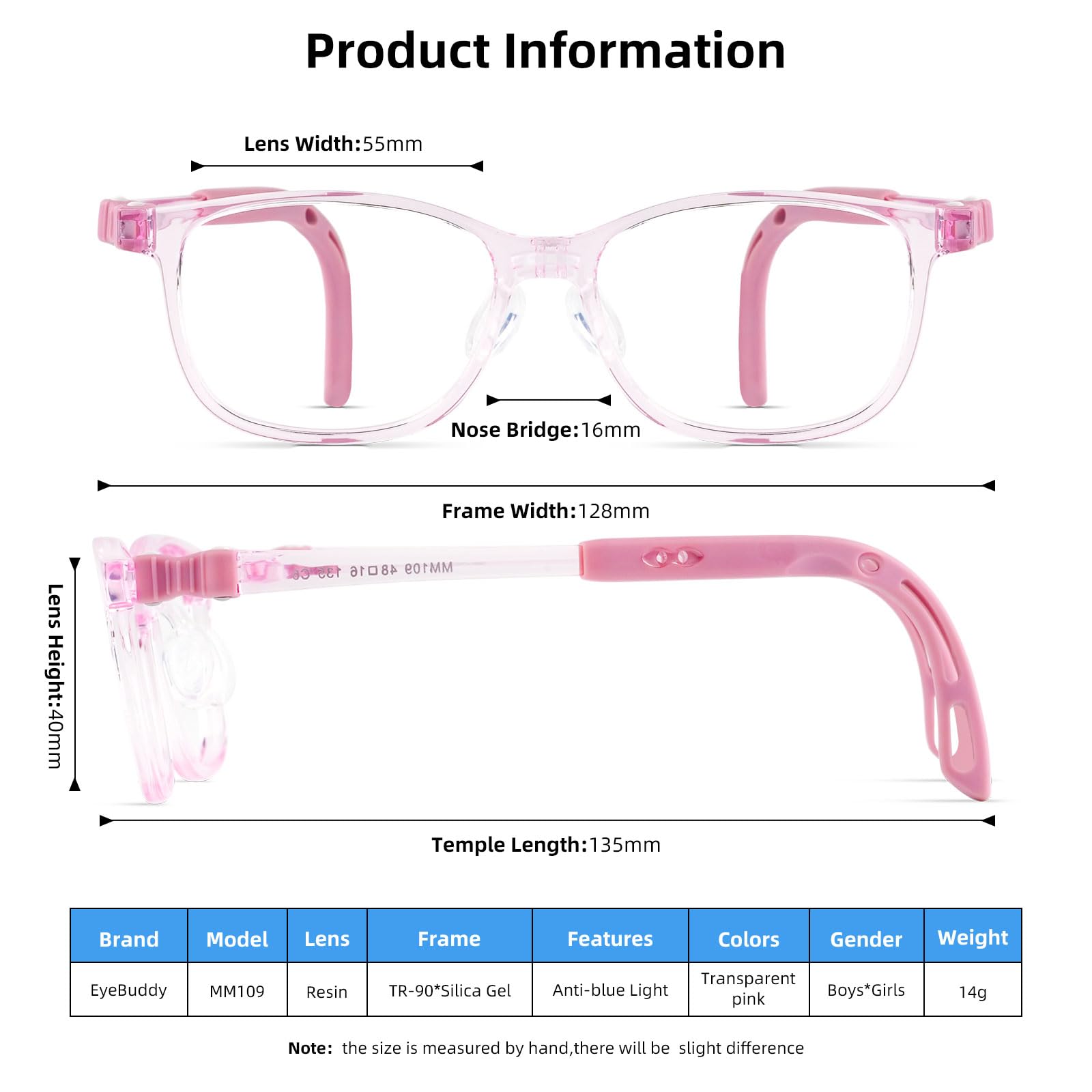 EyeBuddy Blaulichtblockierende Computerbrille für Jungen Mädchen Sport Anti-Blaulicht mit bruchsicherem Rahmen 3-13 Jahre 109-Pink, 13+, 109-Pink, 13+, 109-Rosa, 13+