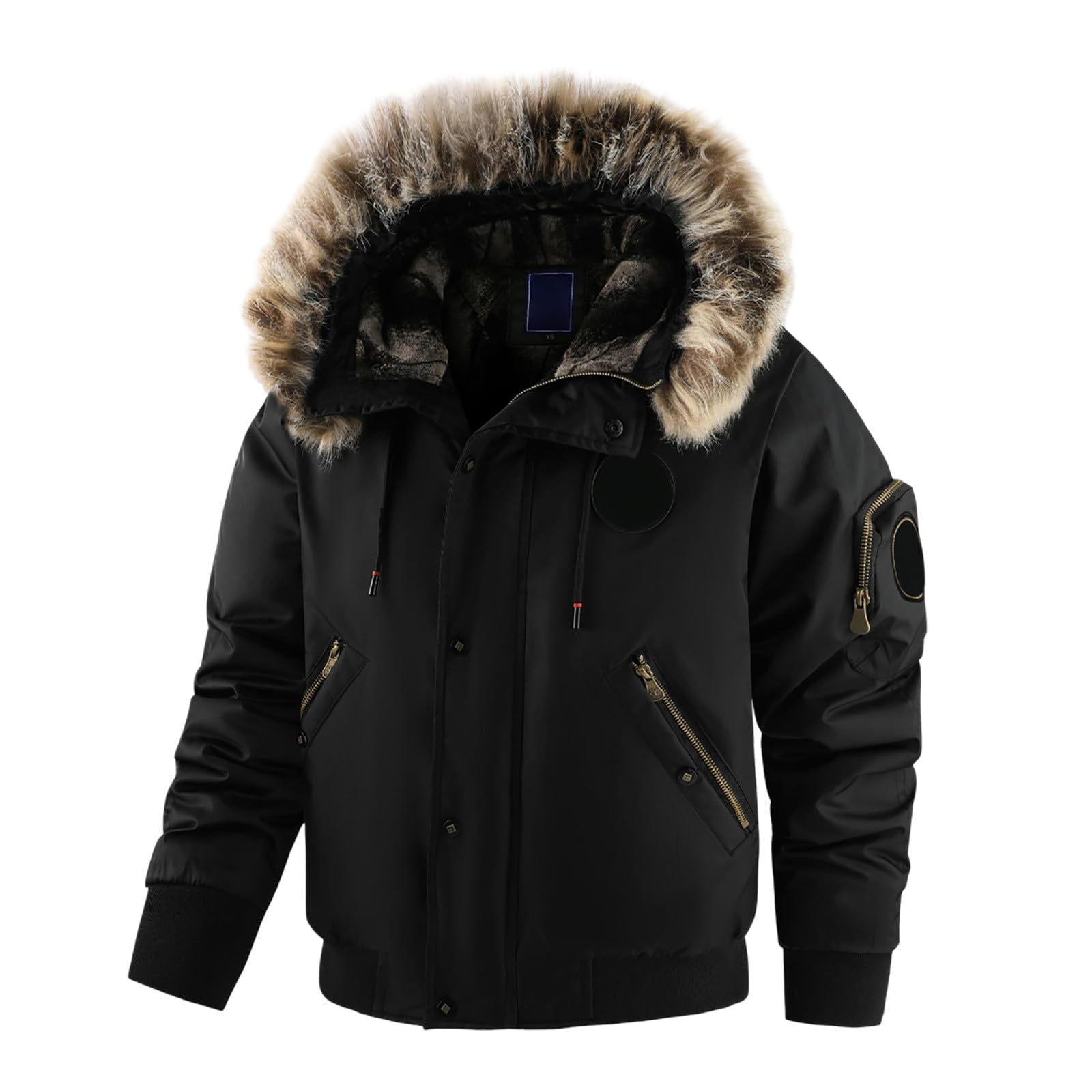 Chaqueta bomber de invierno para hombre con capucha de pelo, chaqueta de piloto forrada con bolsillos con cremallera, chaqueta cálida Parker chaqueta acolchada de invierno gruesa chaqueta de
