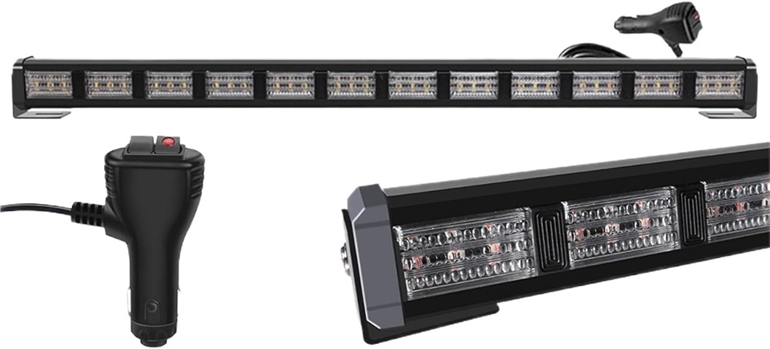 18/12 Car Rooftop Police Strobe Light Bar Bright Traffic Emergency Lights Warning Beacon DC12V-24V for Truck Vans Tractor(18 86CM 34Inch,White Amber)