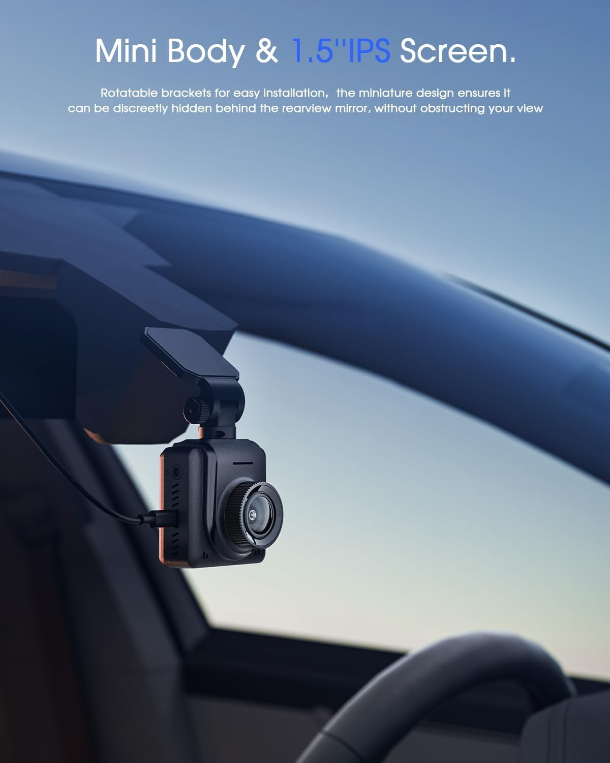 2K Dashcam, WLAN-Frontkamera, Mini-Kamera für Auto, unterstützt EIN externes GPS-Modul, App, Ultra-Nachtsicht, WDR, 24-Stunden-Parkmodus und Bewegungserkennung, G-Sensor