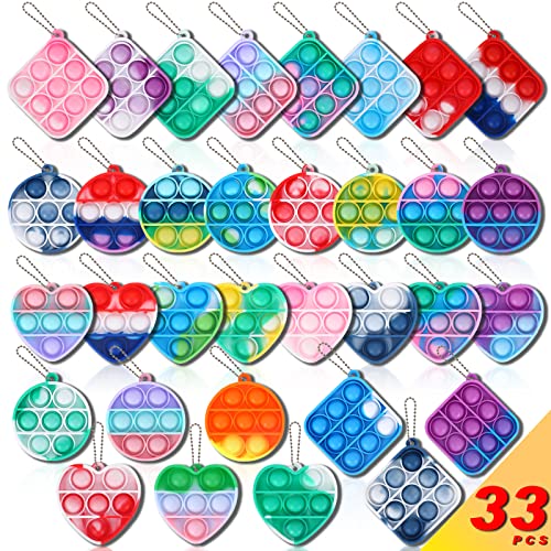 33 Pcs Mini Pop Keychain Popï¼ŒPush Pop Fidget Toy Packï¼ŒMini Fidget Pop Stress Relief Hand Toys ï¼ŒPop Keychain Toy Push Pop Bubble Wrap Pop Anxiety Stress Reliever Office Desk Toy for Kids Adults