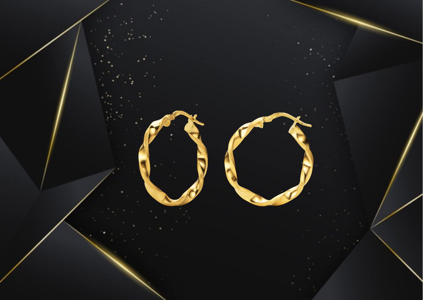 PRINS JEWELS Pendientes de aro pequeños de oro de 14 quilates trenzados parcialmente mate | Pendientes de oro amarillo 585 de alta calidad - PRI15M