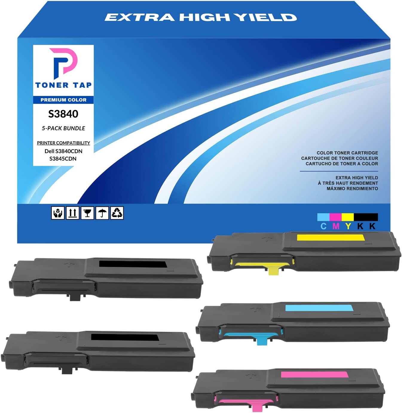         Toner Tap Extra HIGH Yield for Dell S3840CDN S3845CDN (5-Pack Bundle) 593-BCBC 593-BCBF 593-BCBE 593-BCBD Compatible Cartridge Replacements       