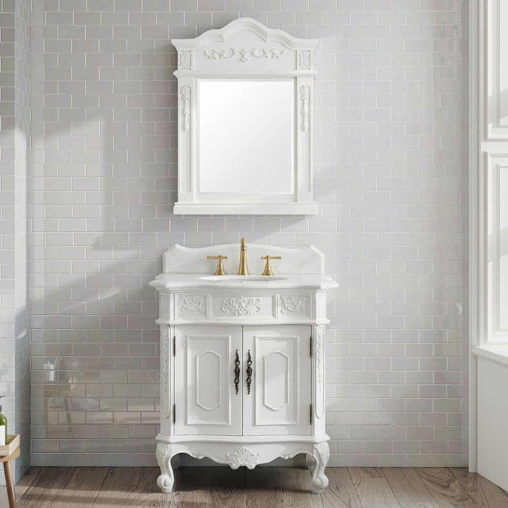 30.75” Unique Distressed White Classic Ellenton Bathroom Sink Vanity Model HF080W-AW