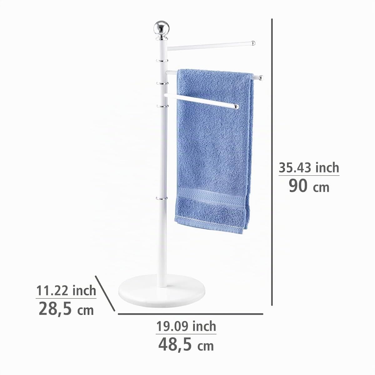 WENKO Porte-Serviettes Exclusif Chrome-Blanc - Porte-vêtements, 3 Bras, Acier, 48.5 x 90 x 28.5 cm, Blanc