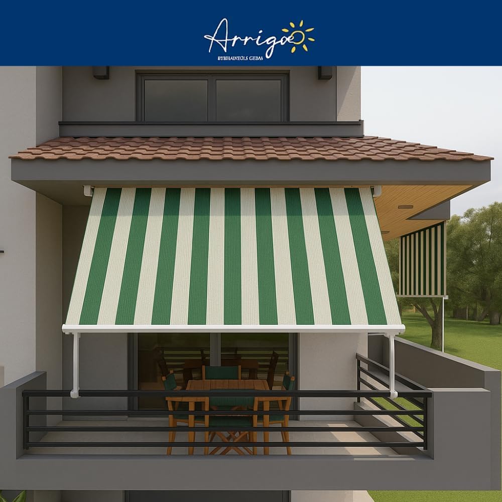 Arrigo Atelier Tenda a Caduta Libera su Misura per Balconi e Verande, Tessuto Tempotest Idrorepellente Anti-UV, Braccetti Regolabili su Ringhiera, con o senza Cassonetto (CON CASSONETTO)