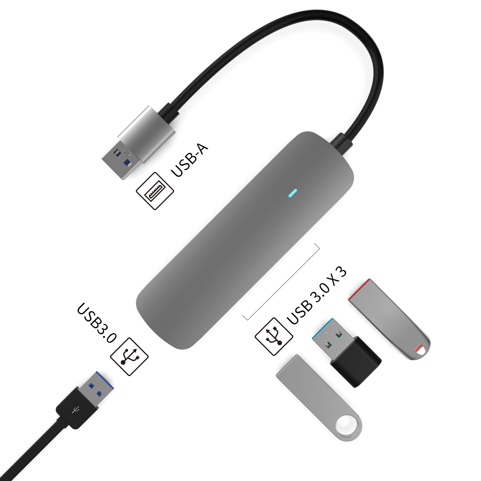 MMOBIEL USB-A to 4x USB-A Adapter Port Hub, 4-in-1 Splitter, 3.0-5Gbps, Compatible with Dell, Lenovo, Acer, 4-port USB Hub - Image 3