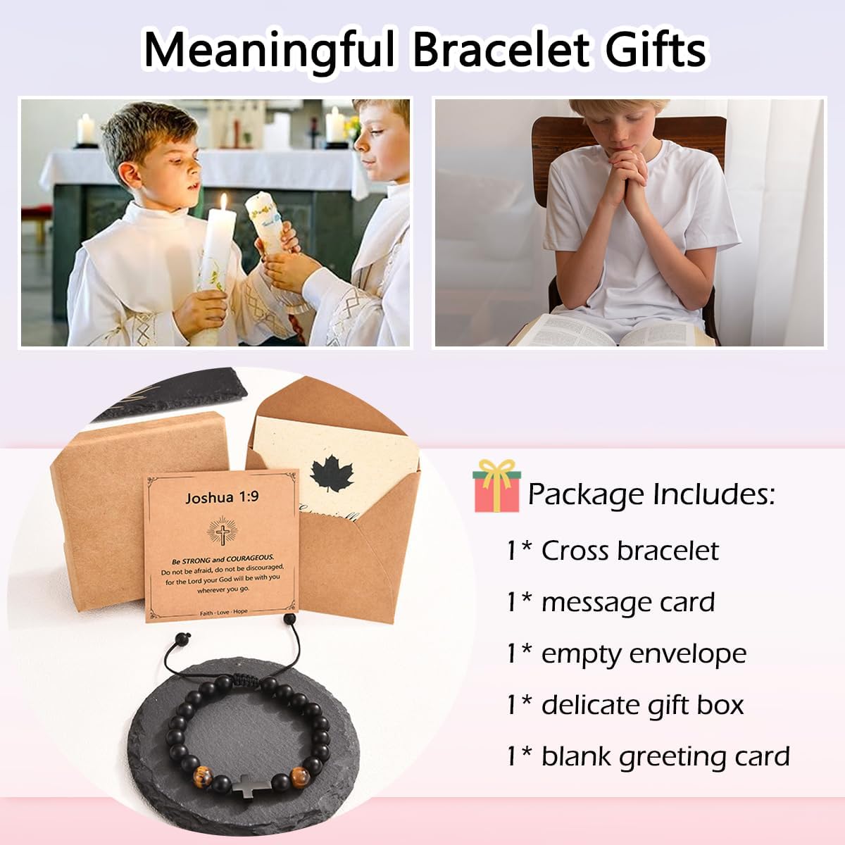 Leyung Cross Bracelet Gifts for Boys, Easter Basket Stuffers Baptism Confirmation First Holy Communion Christmas Christening Gifts for Boys Son Grandson Nephew Godson Brother - Image 4