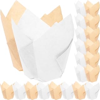DECHOUS 100Pcs Greaseproof Tulip Cupcake Liners Baking Muffin Paper Cups Nonstick Natural Kraft Wrappers for Oven Microwave Party Baking and Catering