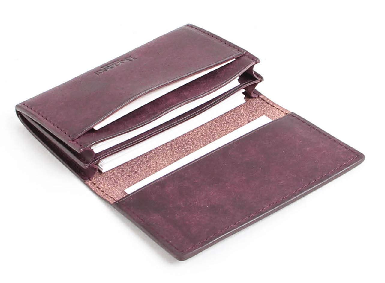 Boosters Pueblo Leather Business Card Holder Slim Bamboo Gusset Prunia Japan
