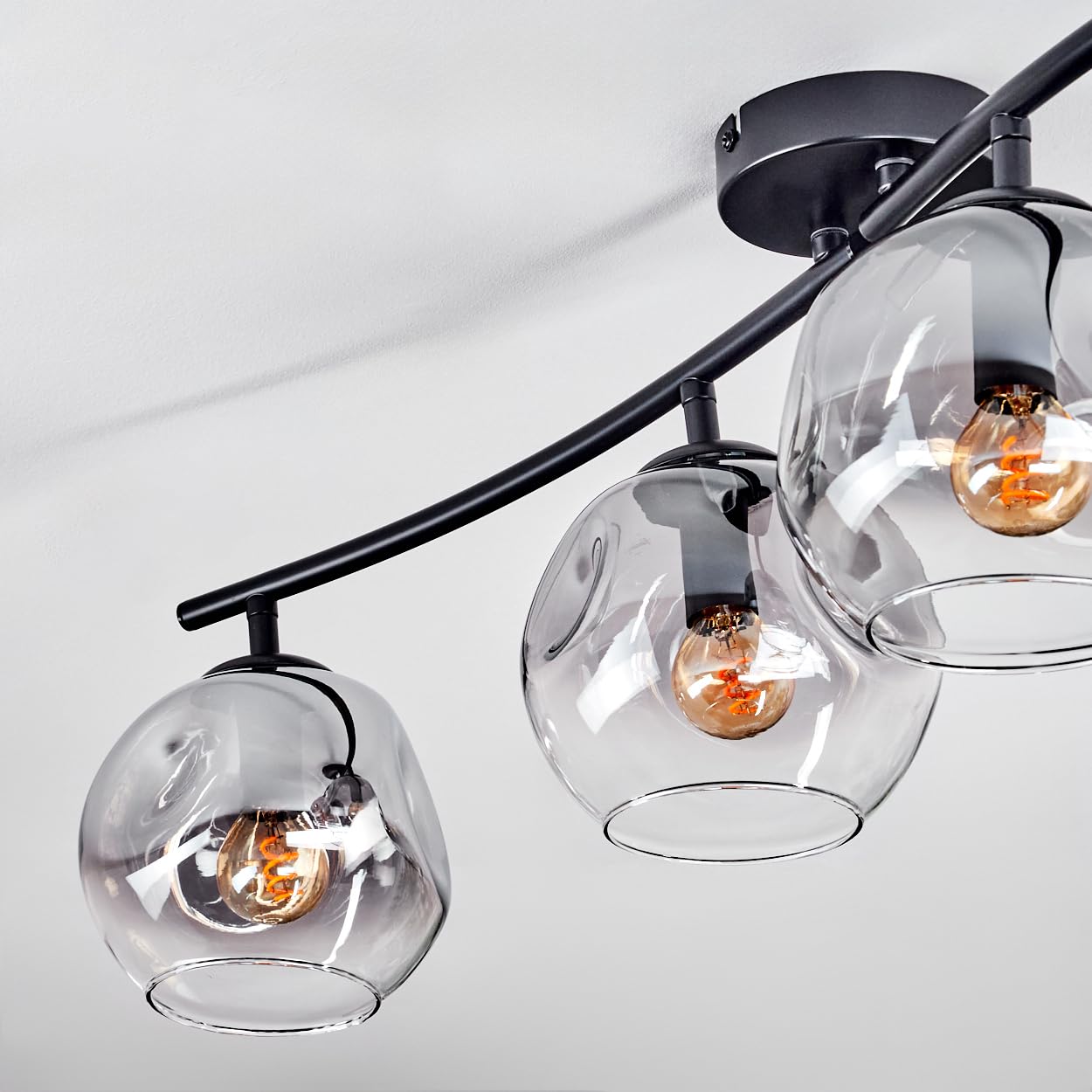 HOFSTEIN Deckenleuchte Ripoll, 4-flammige Deckenlampe aus Metall/Glas in Schwarz/Rauch/Klar, moderne Leuchte im Retro/Vintage-Design (Ø Schirme 15 cm), E14, Esszimmer, Schlafzimmer, Wohnzimmer, Küche