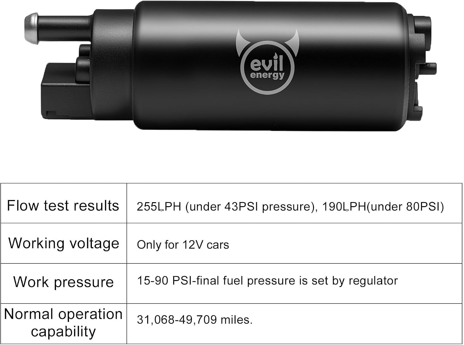 EVIL ENERGY EFI 255LPH Electric Intank Fuel Pump High Flow 43 PSI Kit