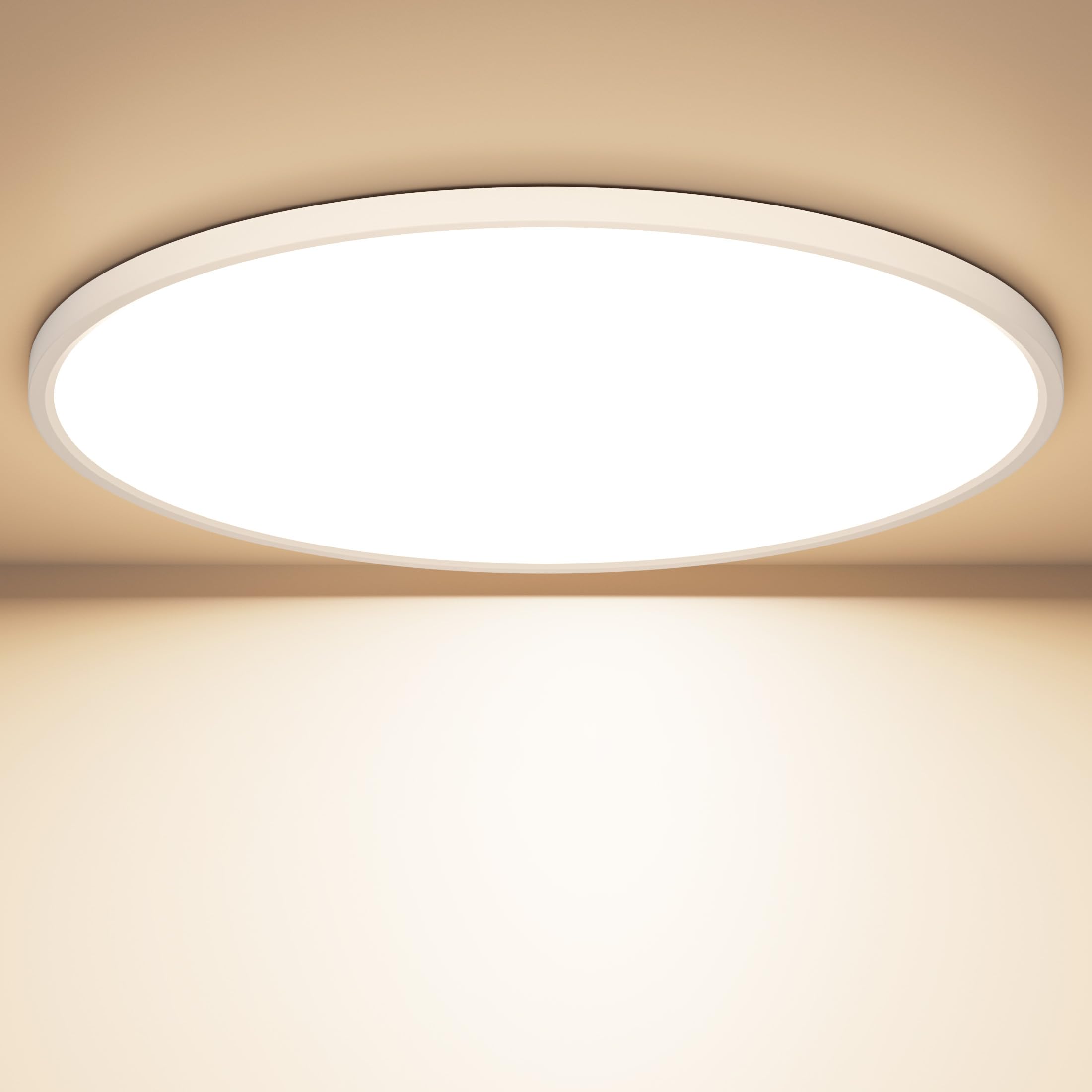 OUILA LED Deckenleuchte Flach Rund - Ø50CM Deckenlampe LED 48W 3000K 4800LM IP44 Wasserdichte Badezimmer Lampe, Küchenlampe Deckenleuchte Warmweiß für Küche Bad Schlafzimmer Flur Keller