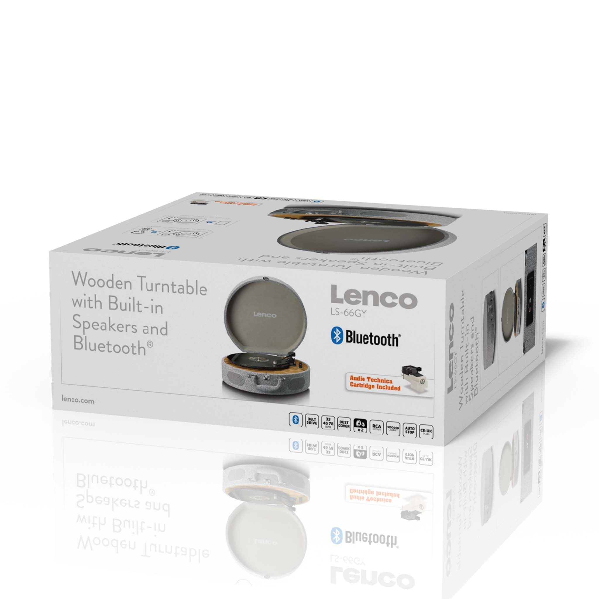 Lenco LS-66GY - Plattenspieler mit Lautsprechern u. Bluetooth | LS-66 - Schallplattenspieler - Vinyl Player - AT3600 Pickup - Riemenantrieb - Auto-Stop