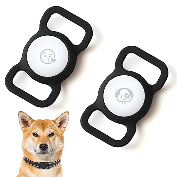 Silicone Case Compatible with Airtag Dog Collar, Protective Cover for Pet Strap Band, Slide On Sleeve Compatible with Apple Airtag (Black/Black)