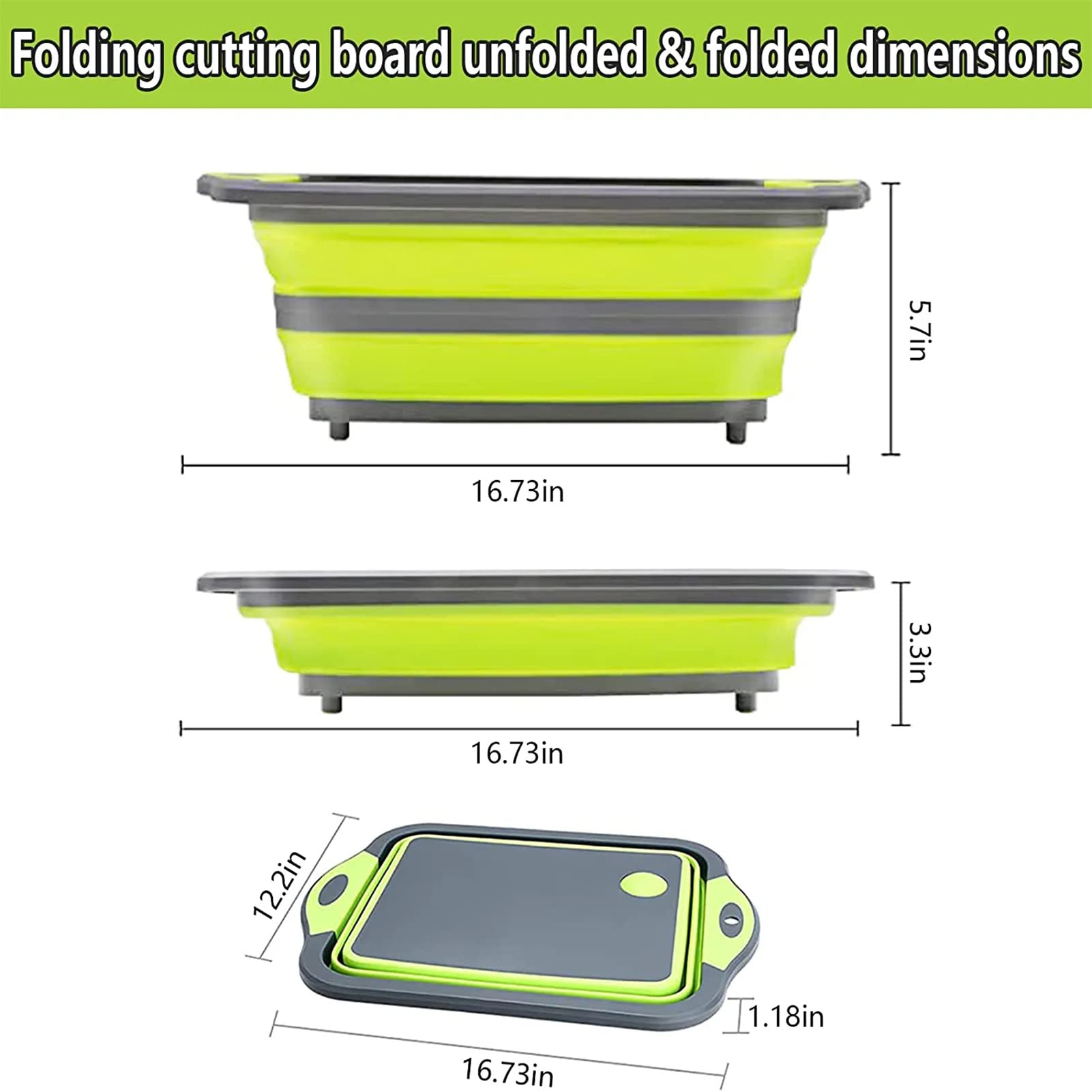COMUSTER Collapsible Cutting Board - Portable Washing Veggies Fruits Food Grade Camping Sink (4.25 Gal) Space Saving 3 in 1 Multifunction Storage Basket for BBQ Prep/Picnic/Camping (Green)
