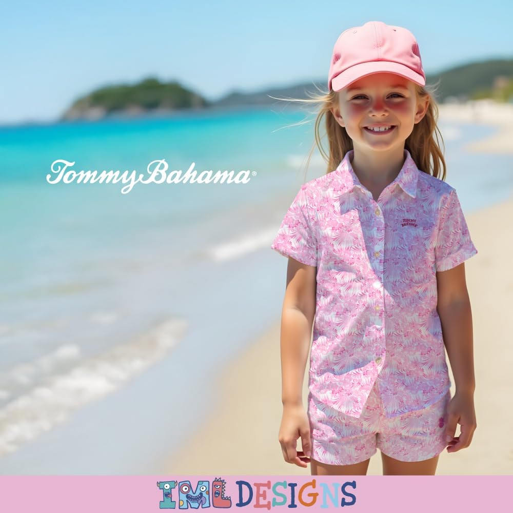 Tommy Bahama Girl's 2-Piece Matching Set - Short Sleeve Button-Down Floral Print Shirt & Shorts - Summer Outfit for Kids - Image 4